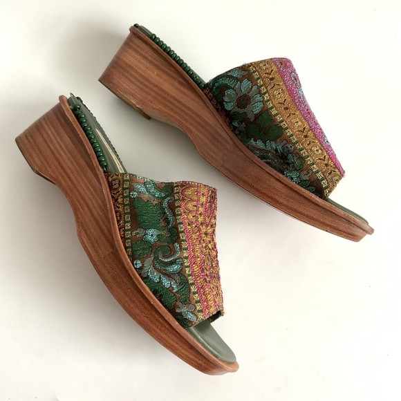 Naked Feet Mules Square-toe Fabric Platform Wedge - Picture 7 of 13